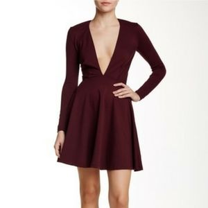 Wine Colored American Apparel Plunge Skater Dress